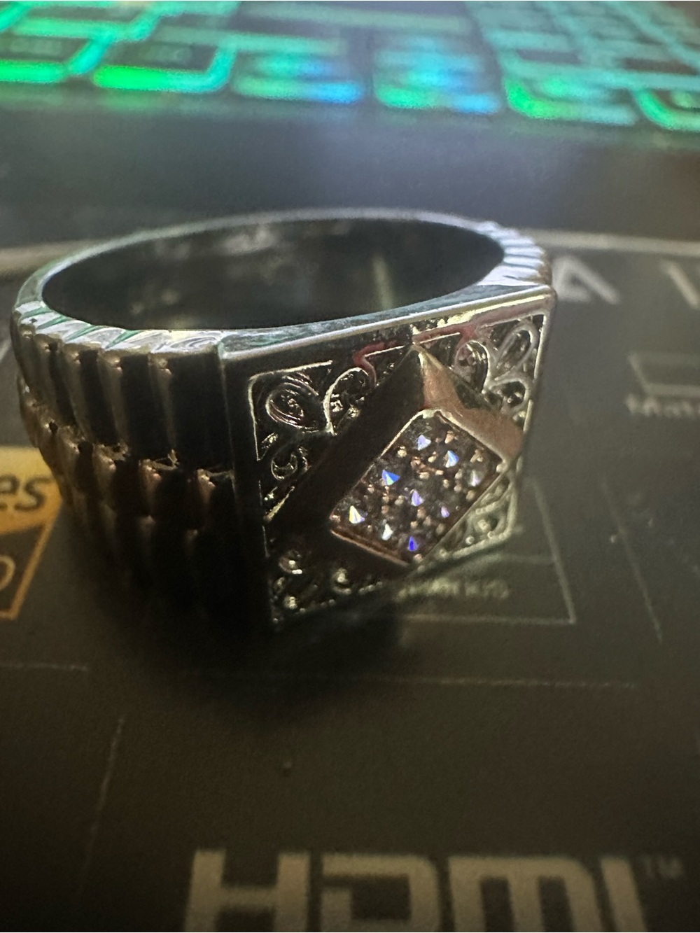 Men's Silver Tone Diamond Accent Statement Ring